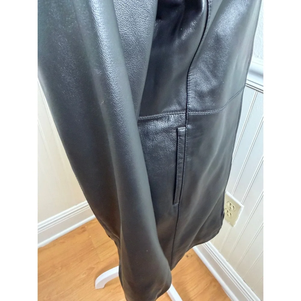 Jaclyn Smith Womens Black Leather Full Zip Collared Coat Casual Outerwear Size S